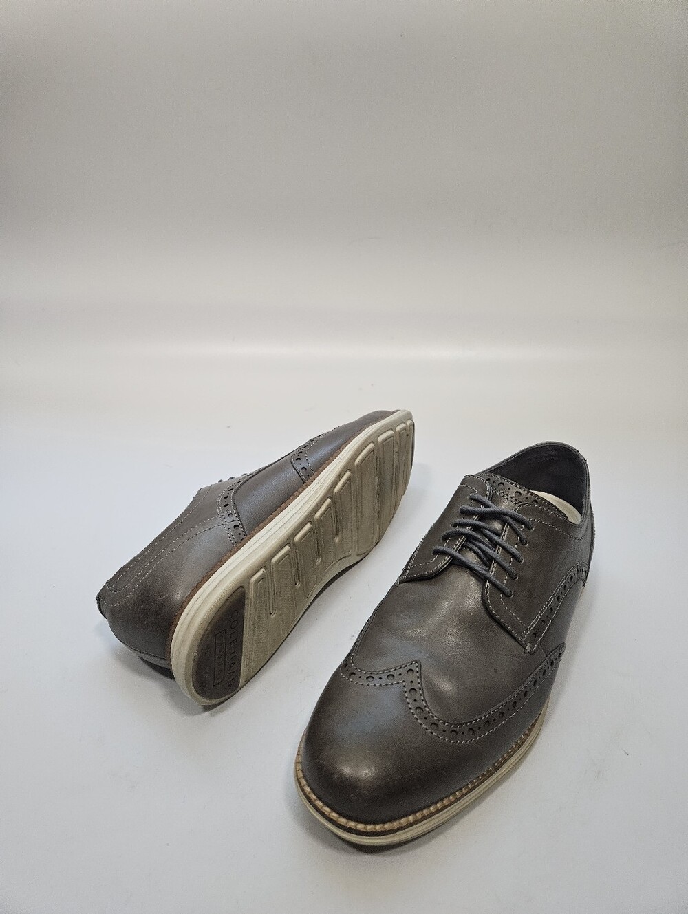 COLE HAAN Original Grand Wingtip Oxford Shoes Leather Gray Size 9.5W C27778